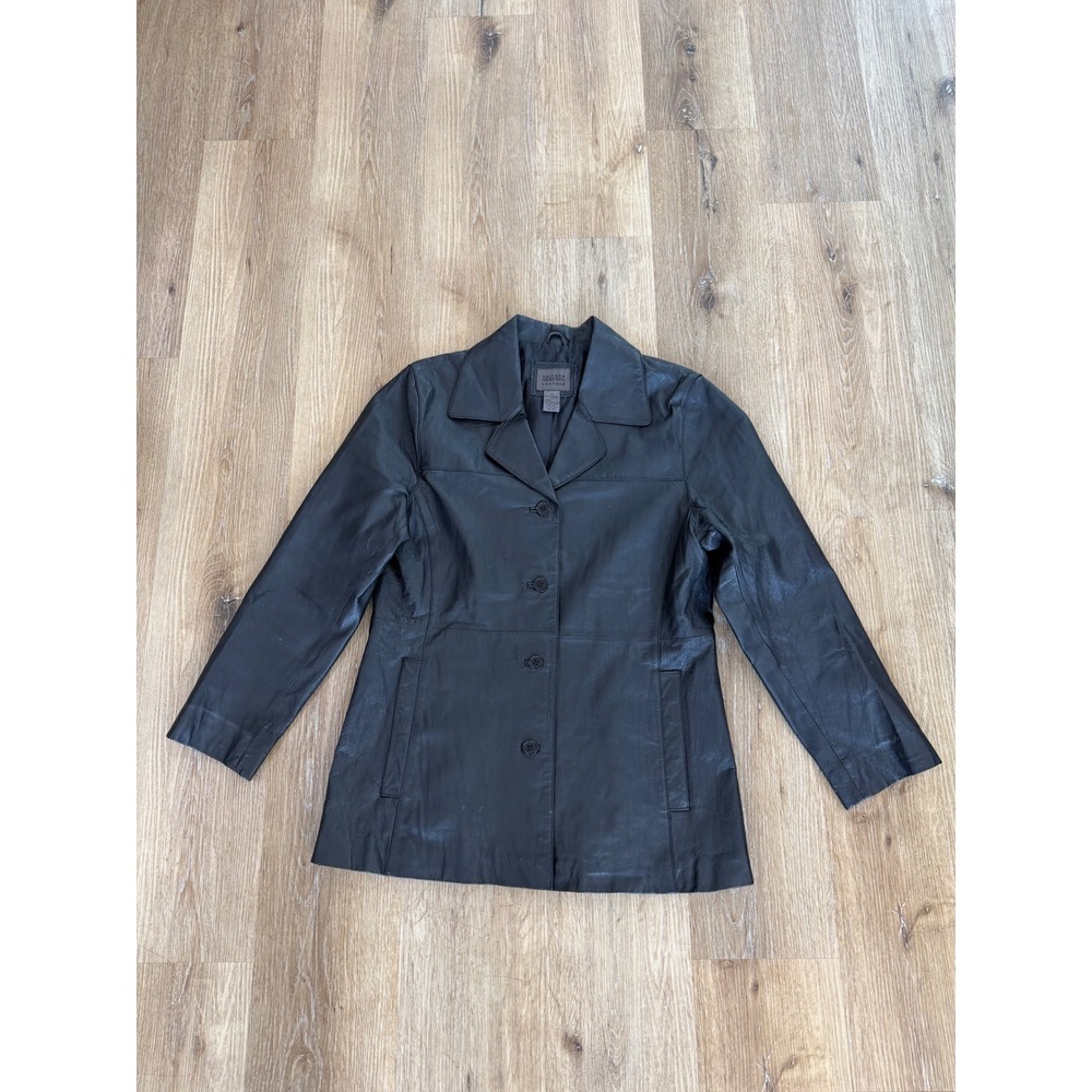 Y2K Uniform John Paul Richard Black Leather Jacket Womens 12 90s Mob Wife Goth